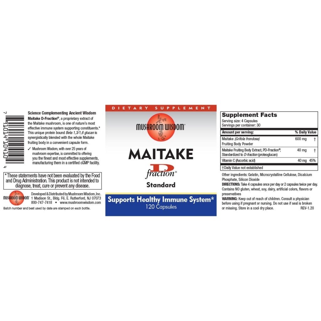 MAITAKE Dfraction® Standard, 120 Capsules Mushroom Wisdom Inc.