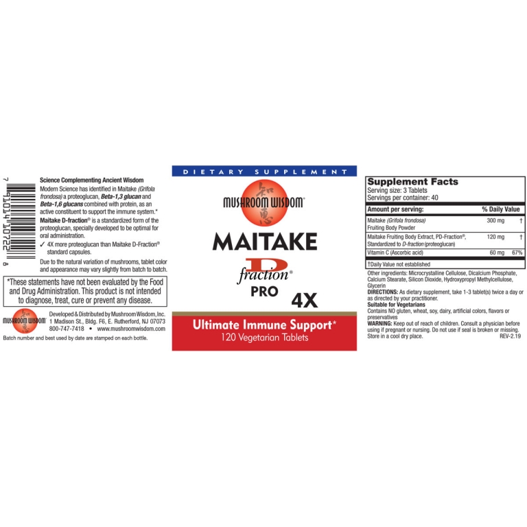 MAITAKE Dfraction® PRO 4X, 120 Tablets Mushroom Wisdom Inc.