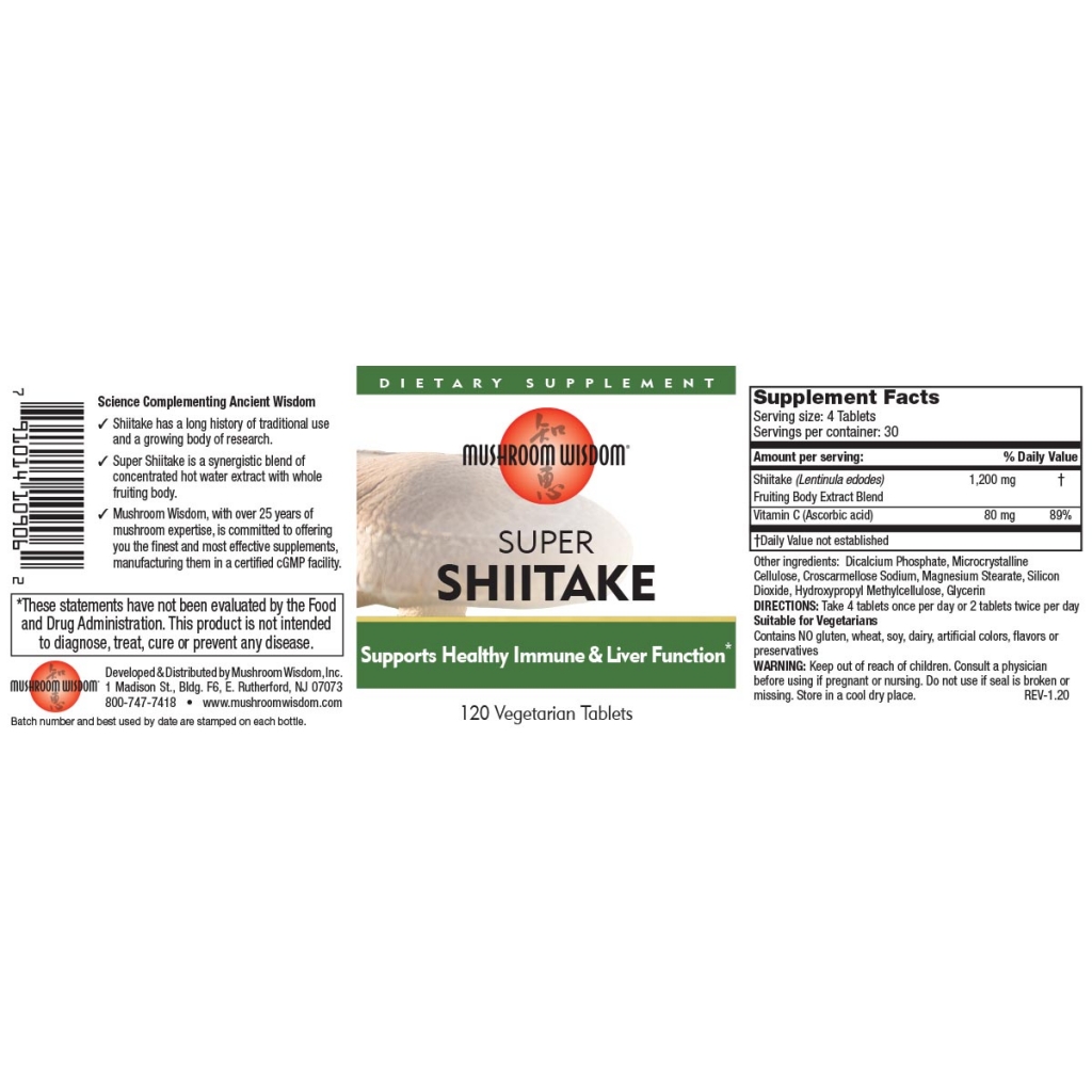 SUPER SHIITAKE, 120 Tablets Mushroom Wisdom Inc.